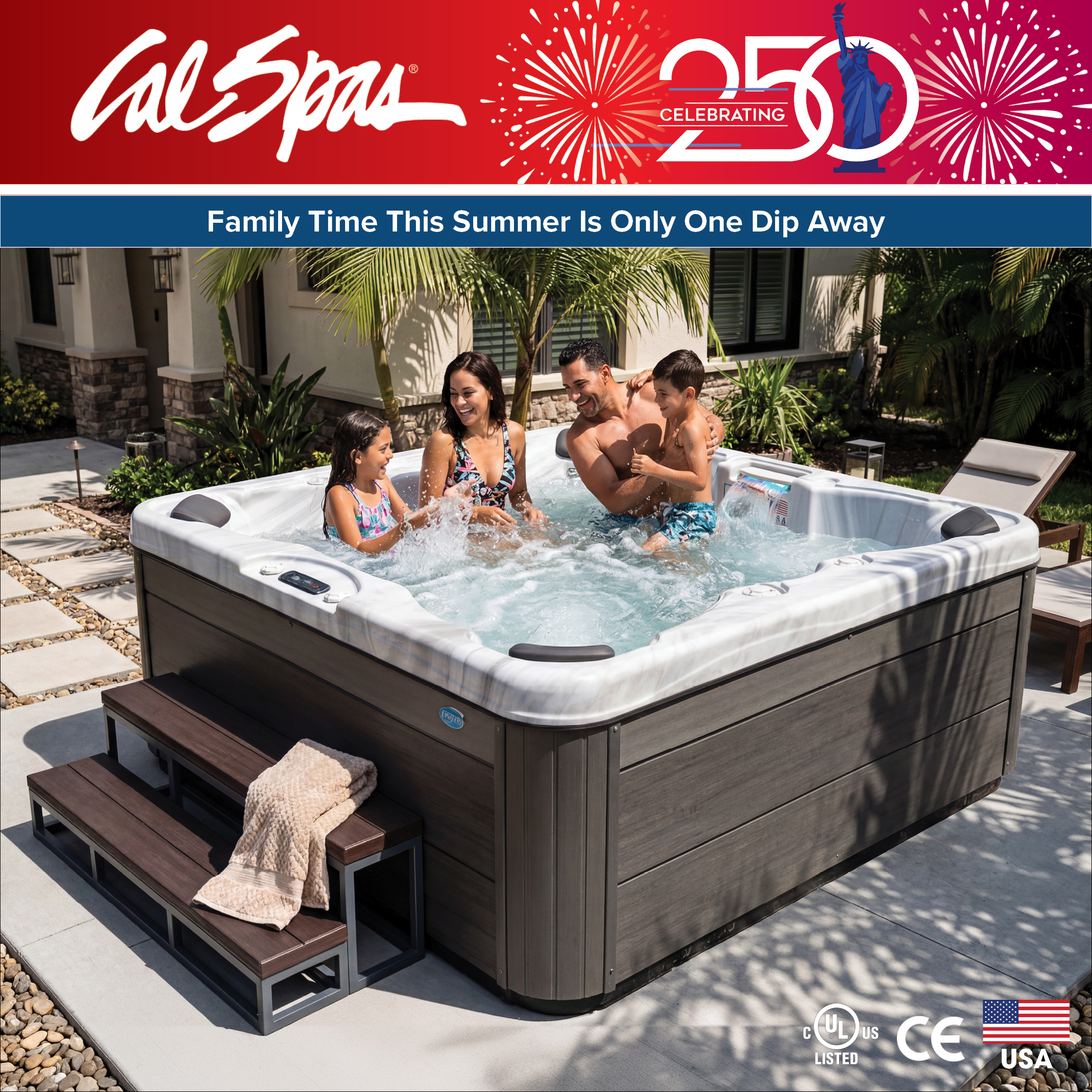 Calspas hot tub being used in a family setting - Erie